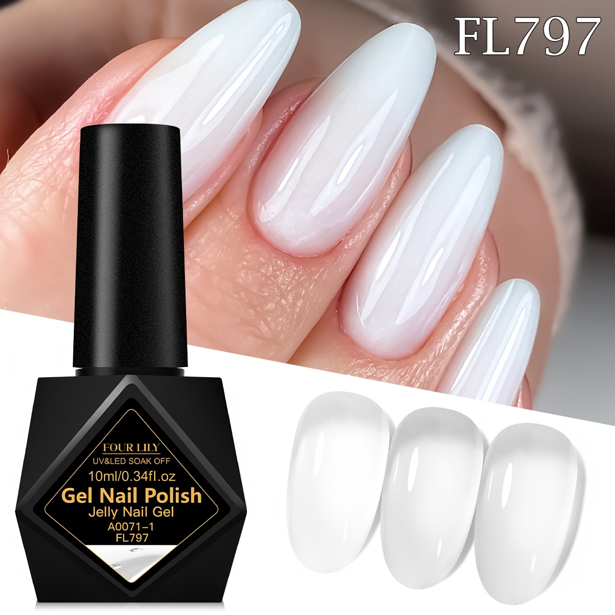 Fourlily 10ml Nail Polish - White & Transparent Nude Shades, Soak-off /led, Long-lasting Semi-permanent Manicure