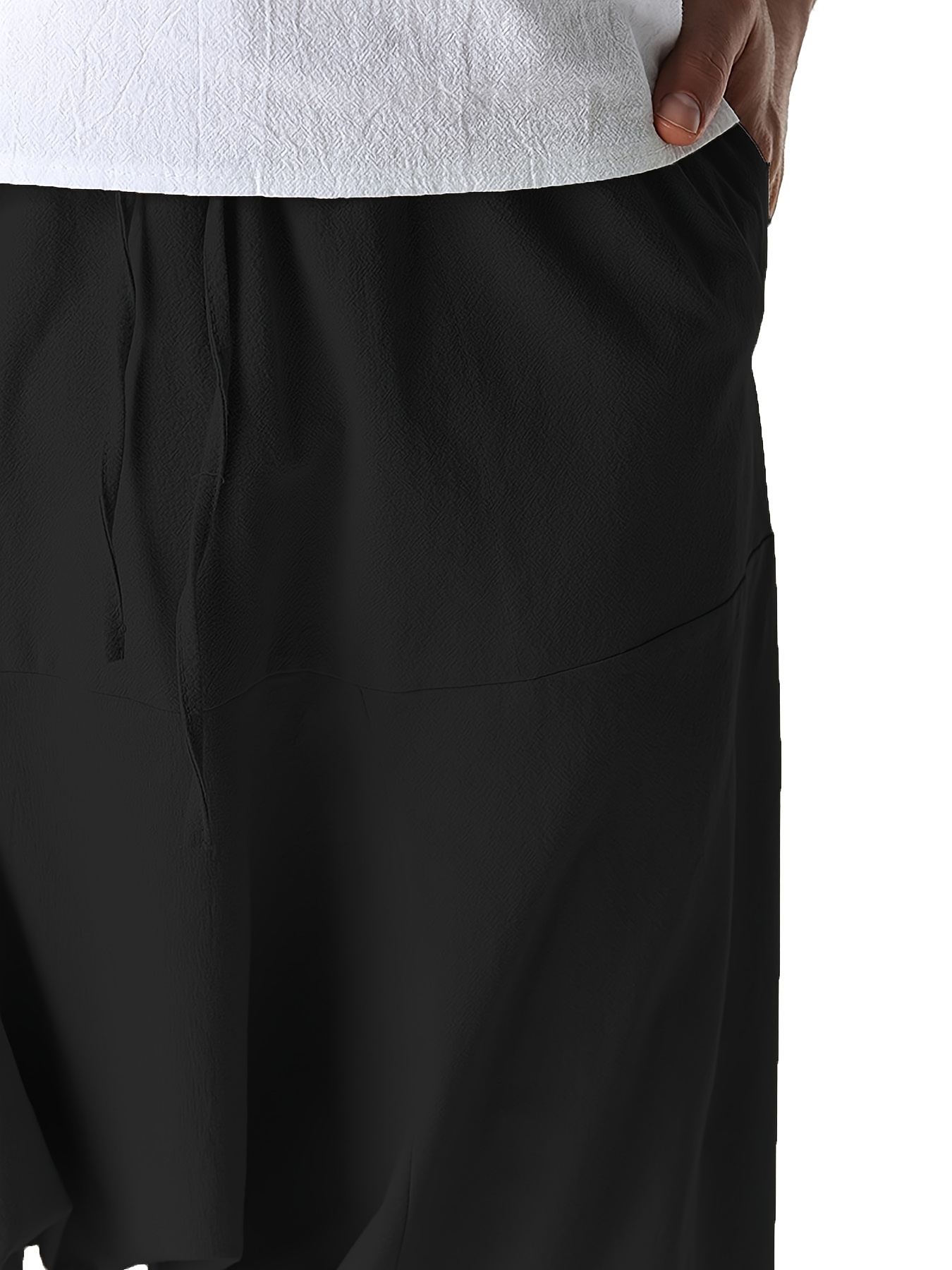 Pantalon Harem Homme Coton Lin Pantalon Harem Homme en Coton et Lin - Taille Oversize à Jambes Larges avec Entrejambe Tombant, Coupe Décontractée Sans Ceinture (S-XXXL) | Tissu Respirant pour Printemps/Automne, Tenue Décontractée et Extérieure | Pantalon Harem Style Bohème à Taille Moyenne pour Homme