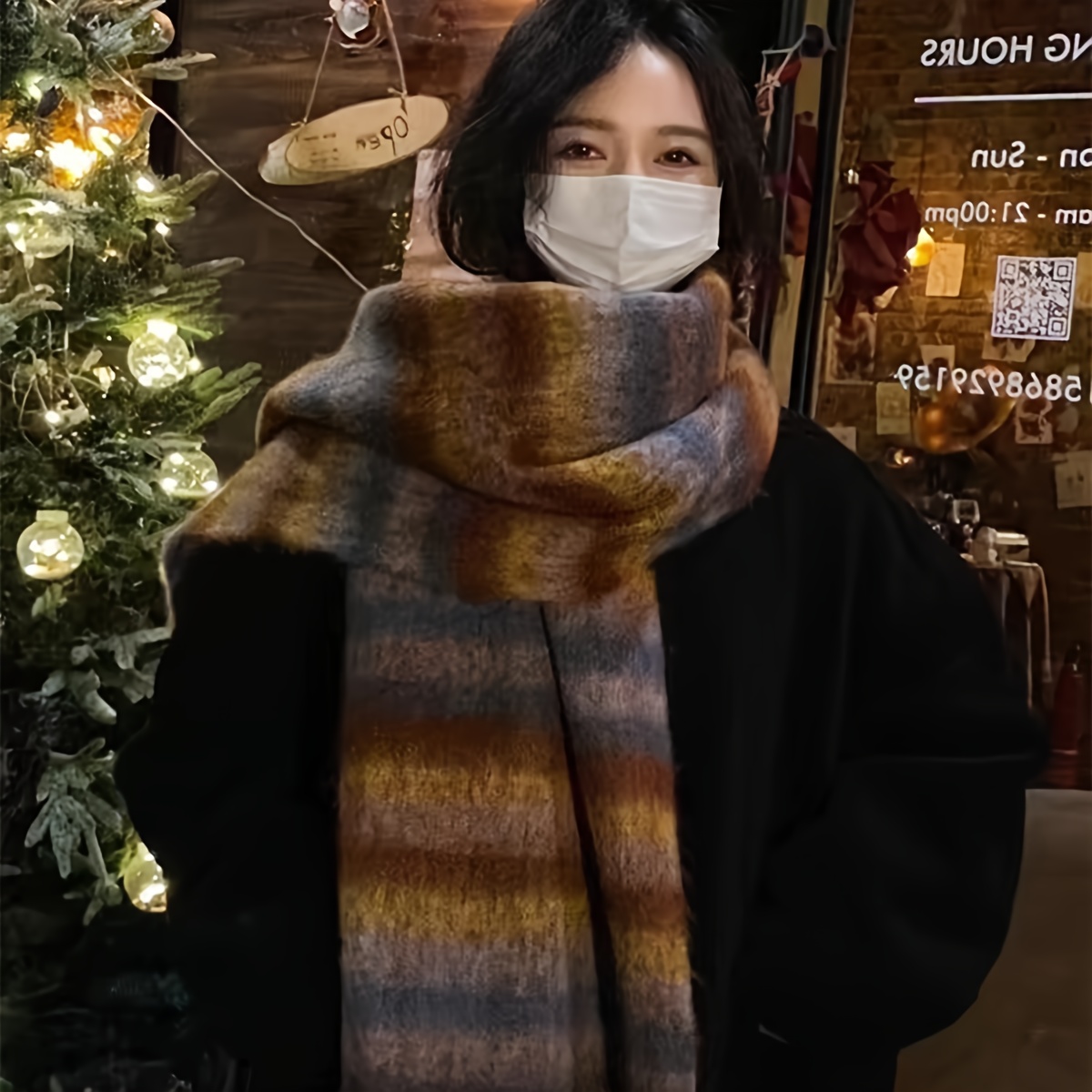Image of Scarf Men Women Autumn Winter Warm 2024 New Versatile Retro Striped Tassel Couple Neck Scarf