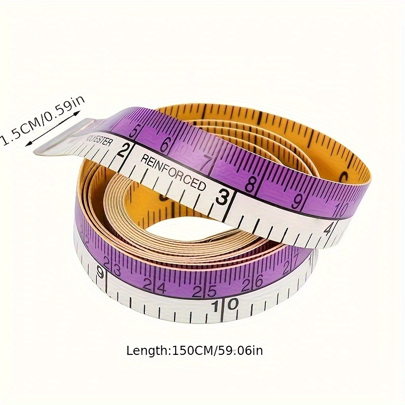 TEMU 1pc Soft Measuring Tape, 60 Inches Flexible Canvas Sewing Rule, 195 Countries Universal Soft Tape, Body Measurement Tool, Purple And Yellow