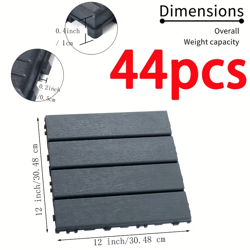 Image of Plastic Interlocking Deck Tiles | Outdoor Patio Flooring, Interlocking Decking Tile, Waterproof Patio Pavers For Pool Balcony Backyard Porch, All Weather Use, Grey/brown (27/44 Pack 12"x12")
