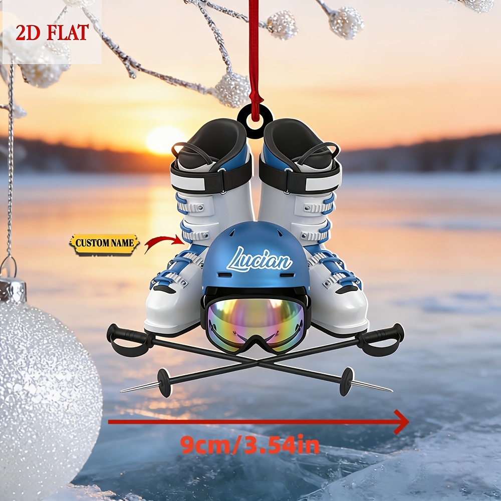 TEMU 2d Flat - 1pc Custom 9cm Acrylic 2d Flat (non-3d) Custom Skiing Equipment Christmas Pendant, Custom Name Winter Sports Festival Decoration,