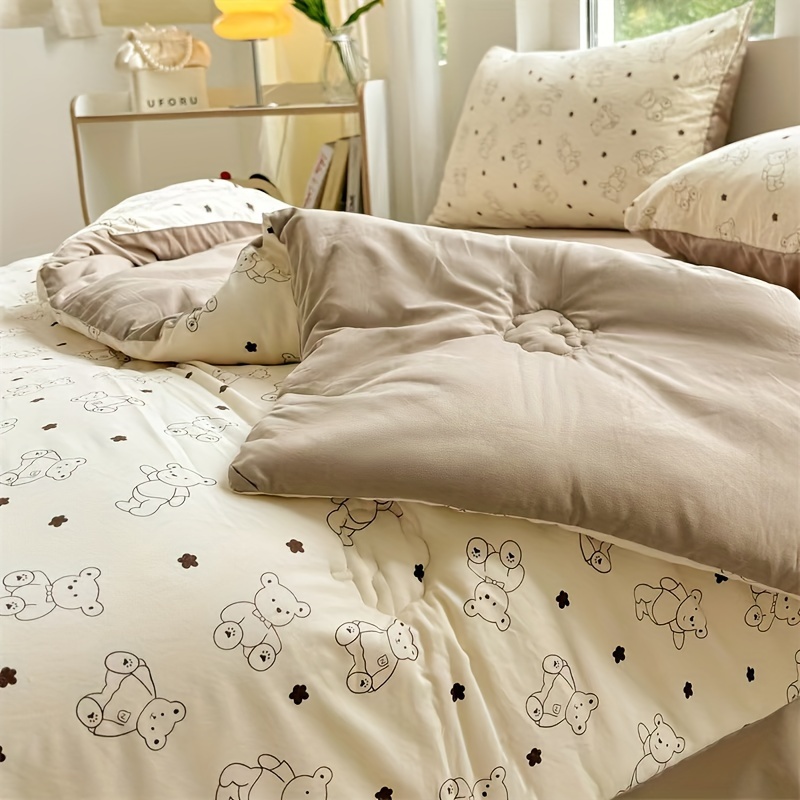 TEMU 1pc Cute Bear Floral, Washed Solid Color Filling, Suitable For Autumn And Winter Bedroom, Sofa, Balcony, Gift Use - Skin-friendly Duvet Core