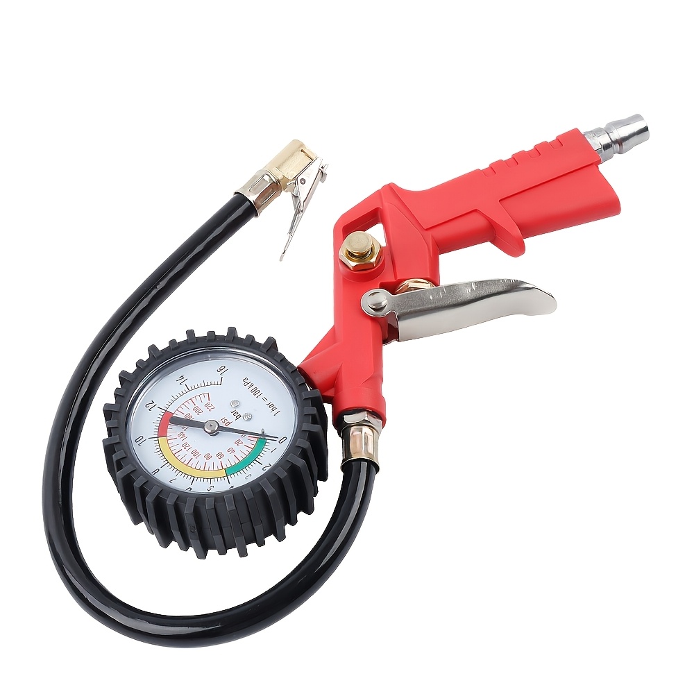 TEMU Red Ire Inflator With Pressure Gauge, 220 Psi Air And Compressor Kit, With Function, Suitable For Japanese Interfaces, Multifunctional Inflator,