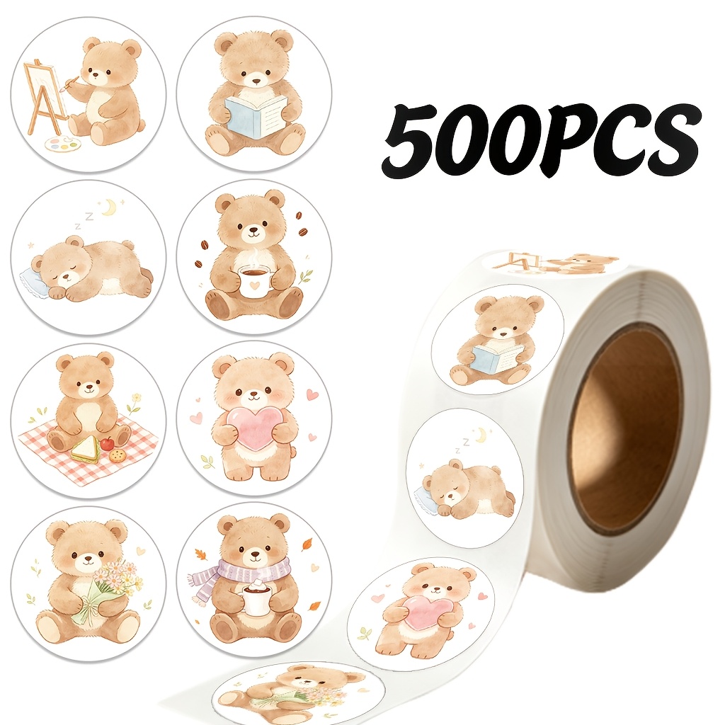 TEMU Rouleau de 500 autocollants ronds et mignons d' en peluche aquarelle, adaptés pour agendas, journaux , cahiers, bouteilles d'eau, , emballages