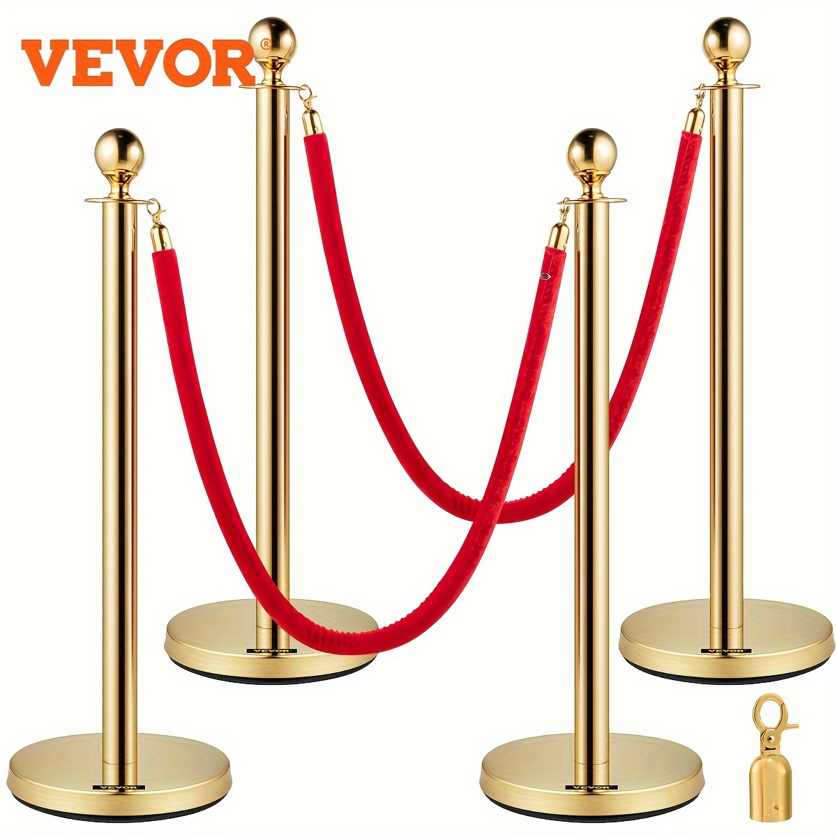 

Barrière de contrôle des foules VEVOR, ensemble de 4 poteaux, ensemble de poteaux avec corde en velours rouge de 5 pi/1.5 m, barrière de contrôle des foules.