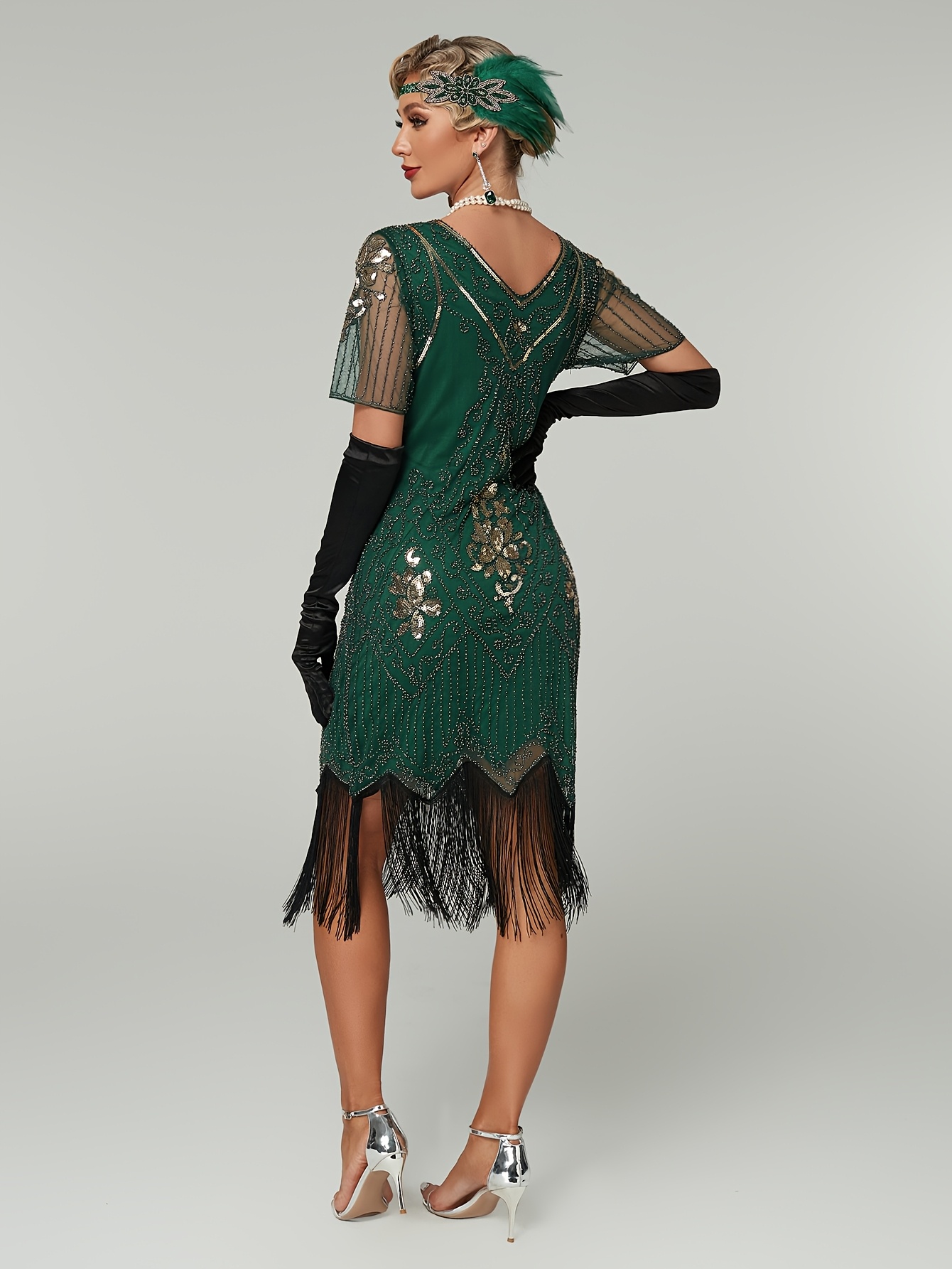 green emerald velvet dress US Warehouse] Dark Green 1920s Sequined Flapper Dress main image 0