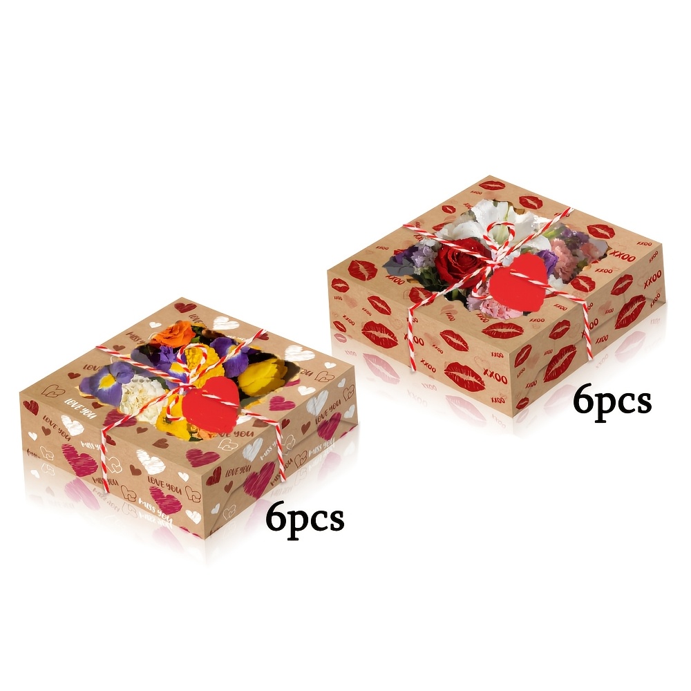 TEMU 12 Boîtes Cadeaux Saint-Valentin, Fenêtre Transparente, Boîtes à Cookies Vintage 7X7X1.97 Pouces, Étiquettes et Ficelle, Boîtes à Cookies