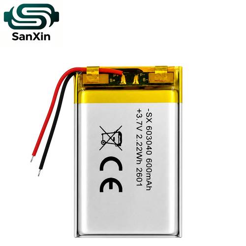 imagen del artículo batería de polímero de litio 603040 de 600 mah, 2.22 wh, 3.7 v para productos electrónicos de