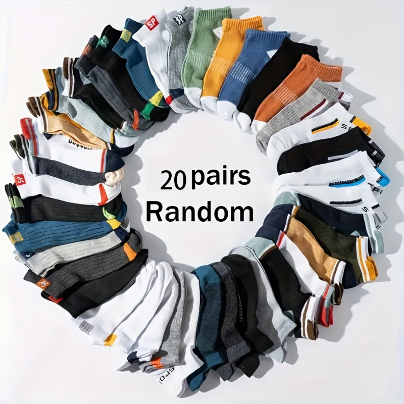 E-shop 20 Paar Herrensocken mit zufälligen Mustern - Streifen, Unifarben und geometrische Designs - Geeignet für beides, für Freizeit und formelle