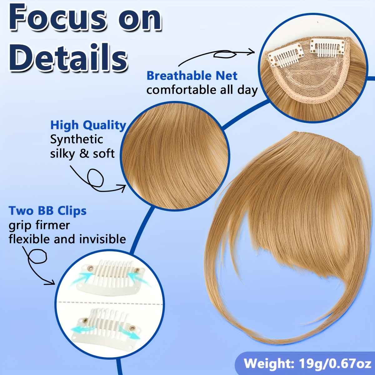 synthetic   air bangs with bb clip - straight hairpiece for women,  -in temporary hairstyle for  , kawaii hair clips, quick hair transformation,   accessory,  , daily wear accessory details 4