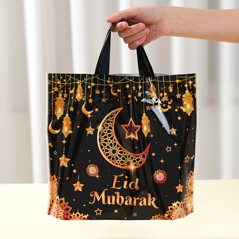 

25/50pcs, Black Lantern Star Handheld Gift Bag, 30*25cm, Plastic Handbag, Ramadan Decoration For Home, Party Supplies, Ramadan Mubarak Eid Al-fitr Gifts, Eid Al Ramadan Packing Bags