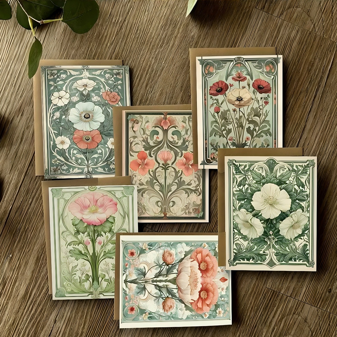 Image of 12 Floral Greeting Cards With Envelopes - Floral And Leaf Cards | Message Cards | Suitable For Valentine's Day, Birthday Parties, Thanksgiving, Father's Day, And Other Holidays | Gifts For Family,