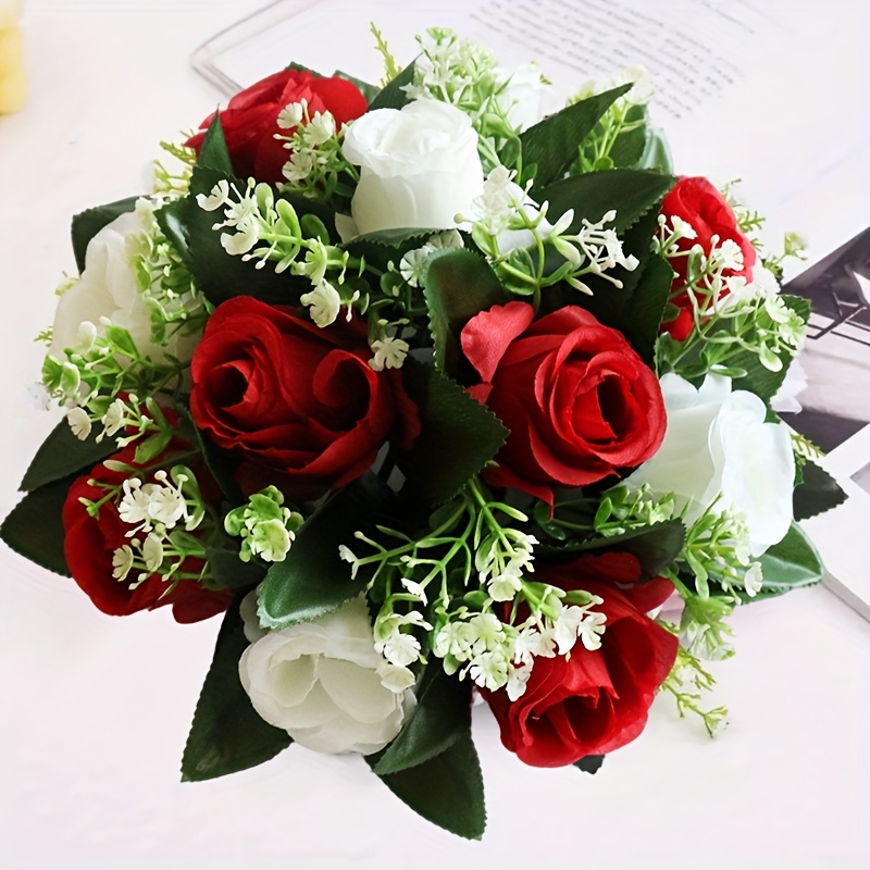 Image of Autumn Faux Flowers Christmas Holiday Decor Artificial Rose Table Centerpiece Fake Flowers Home Wedding Party Ornaments