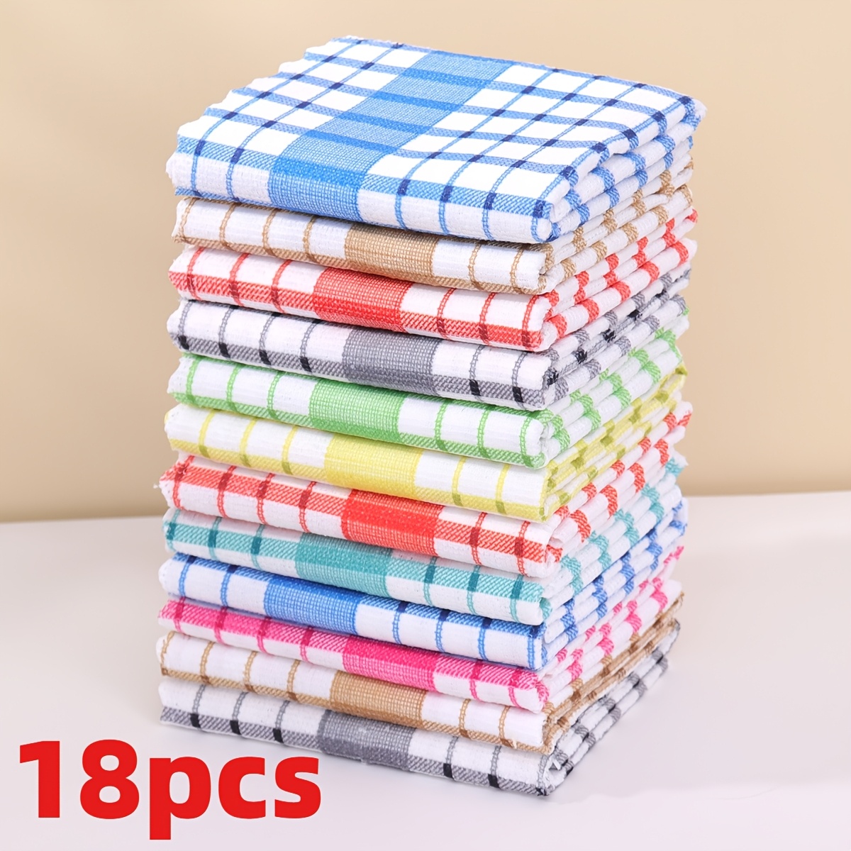 E-shop 6/12/18 Stück Moderne Karomuster Geschirrtücher und Scheuerschwämme Set, Ultraweiche Mikrofaser Küchentücher, Hoch saugfähige Schnelltrocknende