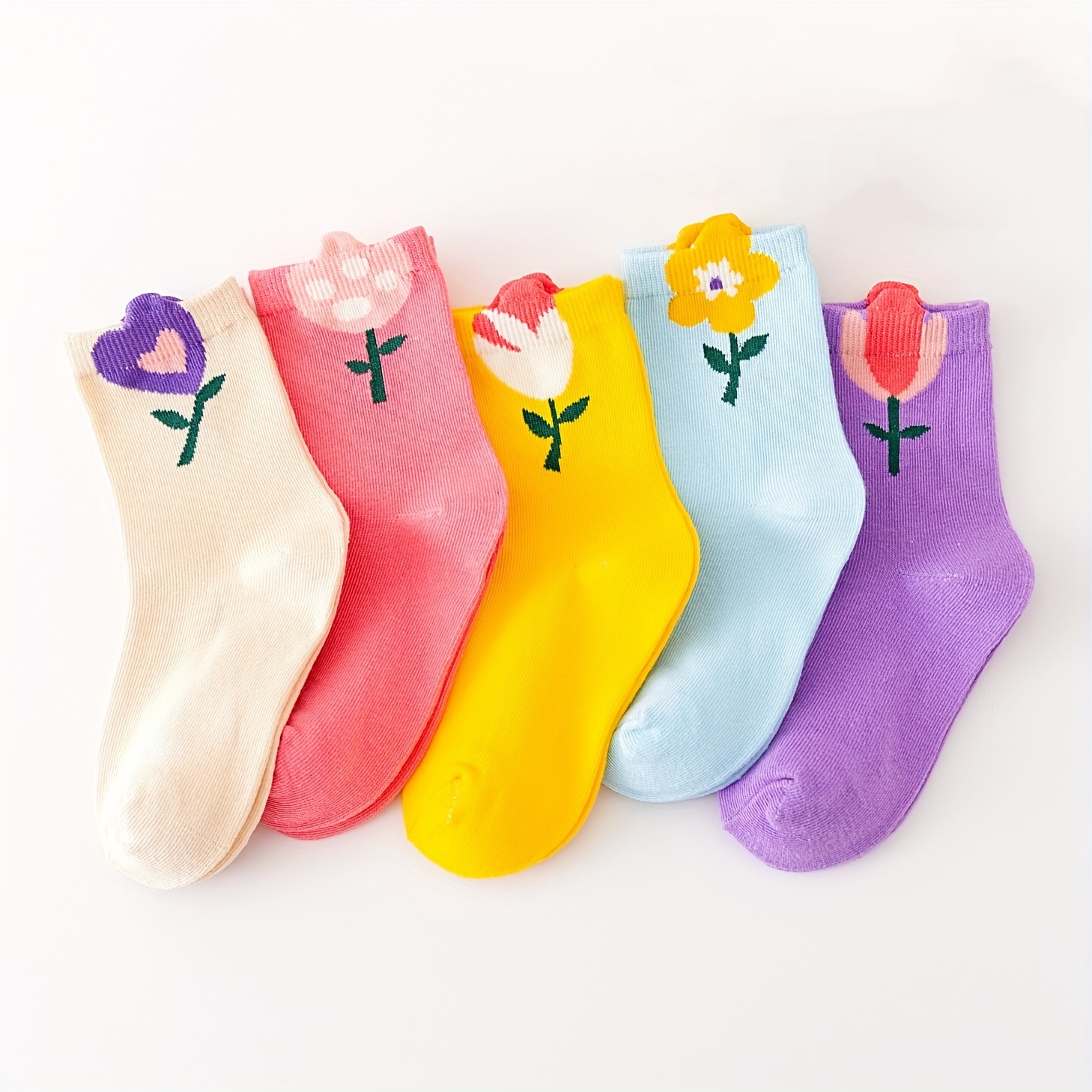Image of 5-pair Girls' Children's Short Socks, Socks, Sweet Floral Princess Cartoon Student Casual Cotton Socks, Cute Versatile Candy-colored Cotton Socks, Breathable And Sweat-absorbent