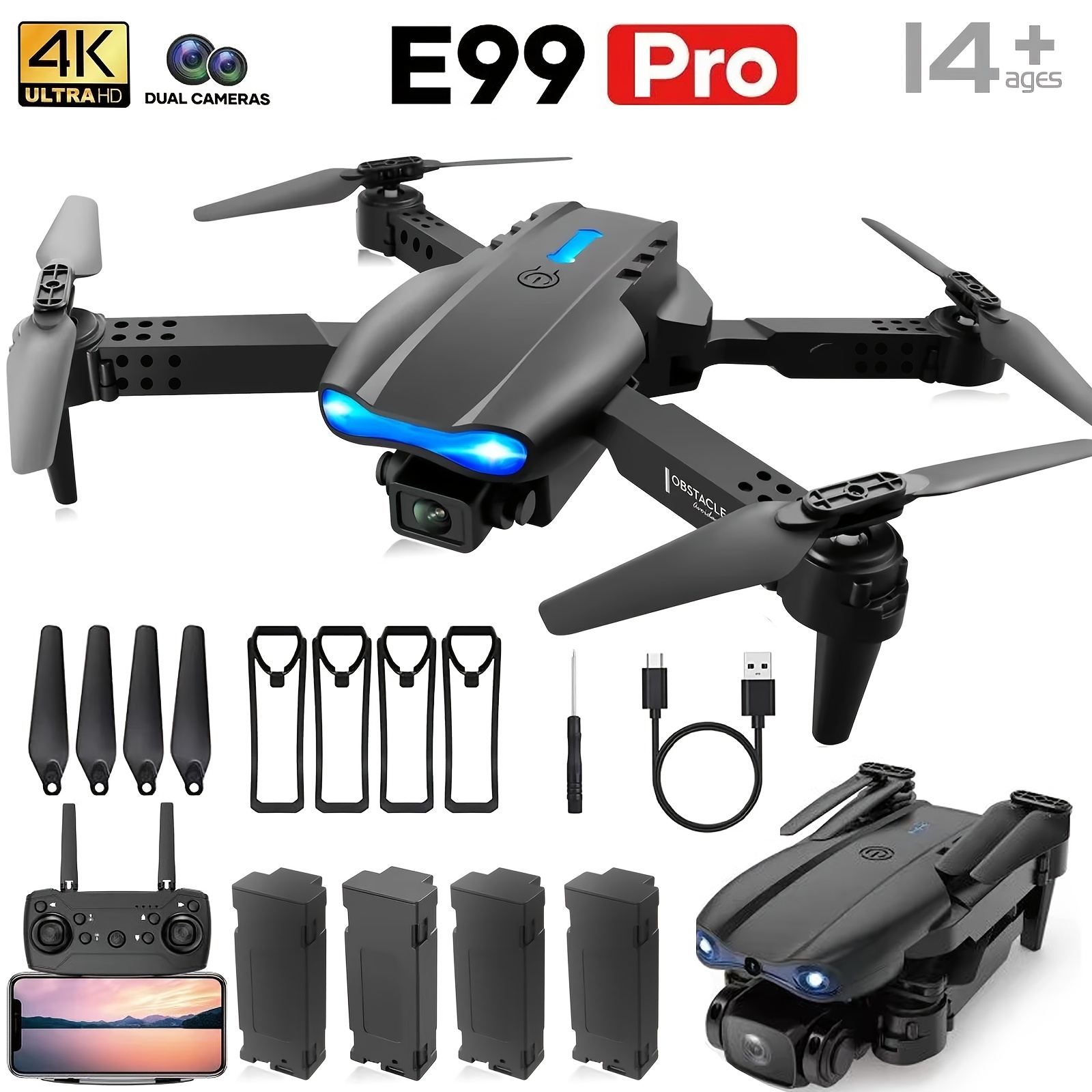 

E99pro Dual Camera Drone - Wi-fi , App Control, 1080p Hd, Outdoor Use, Beginner Friendly With Gps & Hold, Usb Charging, Long - Perfect Gift