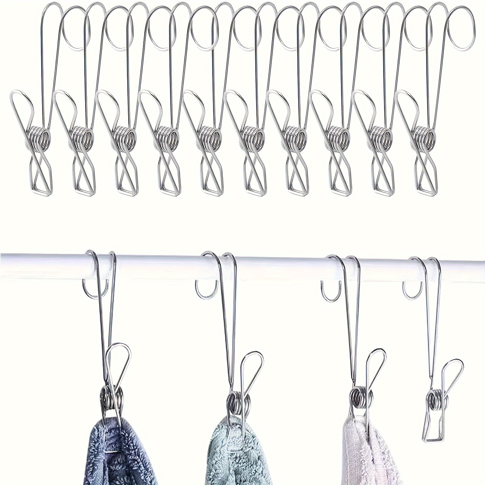 

10pcs, 2024 New Stainless Steel Metal Long Tail Clip With Hooks, Stainless Steel Clothes Pins Hook Clip, Stainless Hanging Universal Clips, Upgrade Extra Large Clothes Pins Heavy Duty Clothes Pins