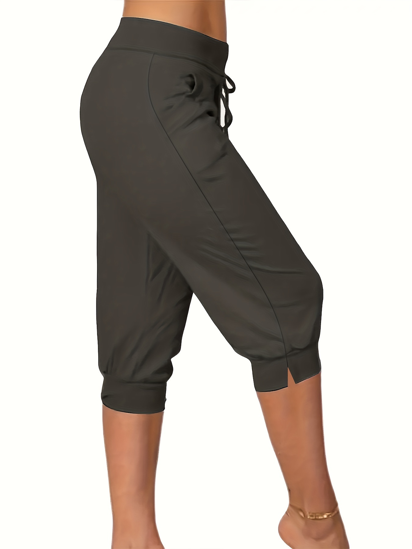 Packs Plus Size Solid Drawstring Pants, Casual Elastic Waistband Capris  Pants For Spring Summer, Women's Plus Size Clothing