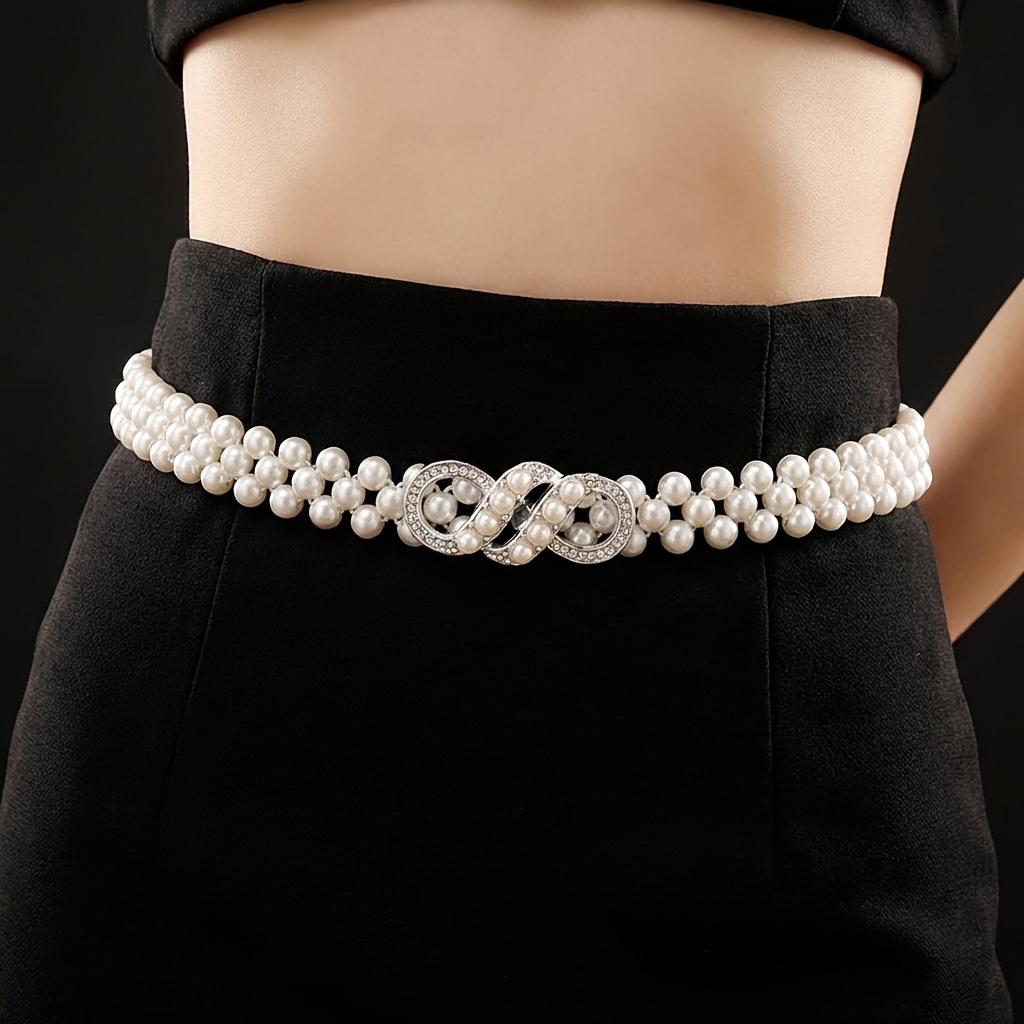 TEMU Ceinture élastique à taille infinie avec strass et perles, chaîne de taille et polyvalente pour , les banquets et cadeau de Noël