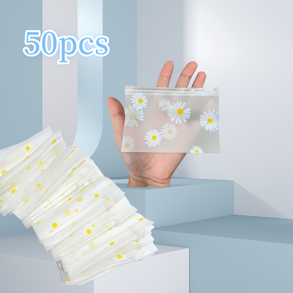 TEMU Cadeau pour Elle/Lui 50pcs Sacs à Fermeture Éclair en Plastique à Motif , Poches de Rangement Transparentes Réutilisables, Organisateur pour