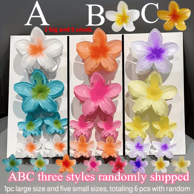 Image of 6-pack Egg Flower Hair Clips Random Color, Large Small Gradient , Fashionable Festival Style- Suitable For Photography And Daily Use, Backcombed Ponytail Shark Clip Hair Additions