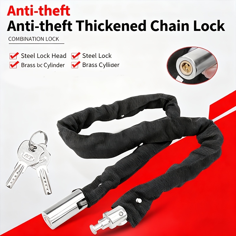TEMU Heavy Duty Anti-theft Chain Lock For Bicycle, Motorcycle & -bike, Thickened Security Lock With Brass Cylinder, Chain Lock, Portable Outdoor Lock