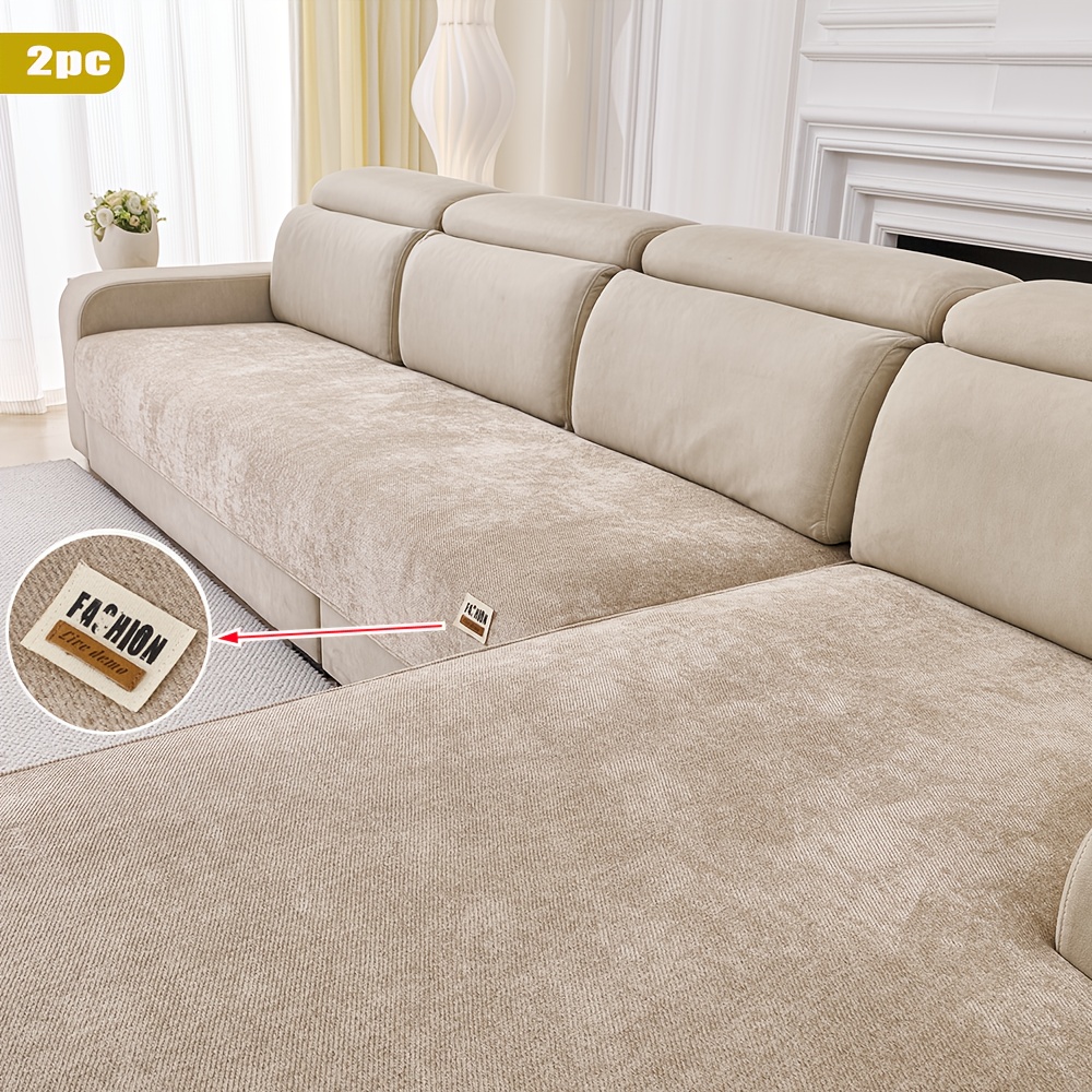 E-shop 2er-Set L-förmige dekorative Sofakissen mit Etikett. Rutschfestes Design, Chenille-Material, einfarbiger Sofabezug, moderner Stil, geeignet für