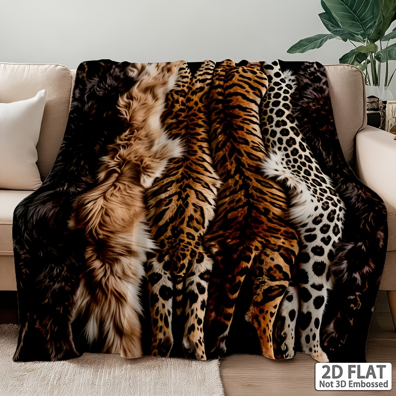 TEMU Luxury Plush Blanket Suitable For - Realistic Leopard, Zebra, Wolf & Mink Animal Prints | Flannel For Sofa,, Camping | For Pet Lovers With