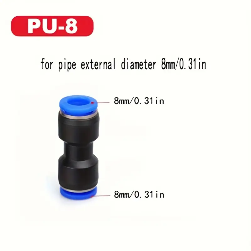 Pack De 10 Conectores Rápidos Neumáticos De 3 Vías (Tipo T) - Diámetro 8mm, Ajuste Por Presión, Colores Negro/Azul