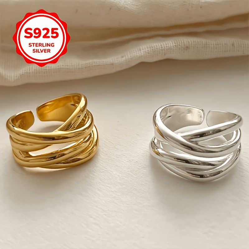 925 Sterling Silver Geometric Adjustable Ring