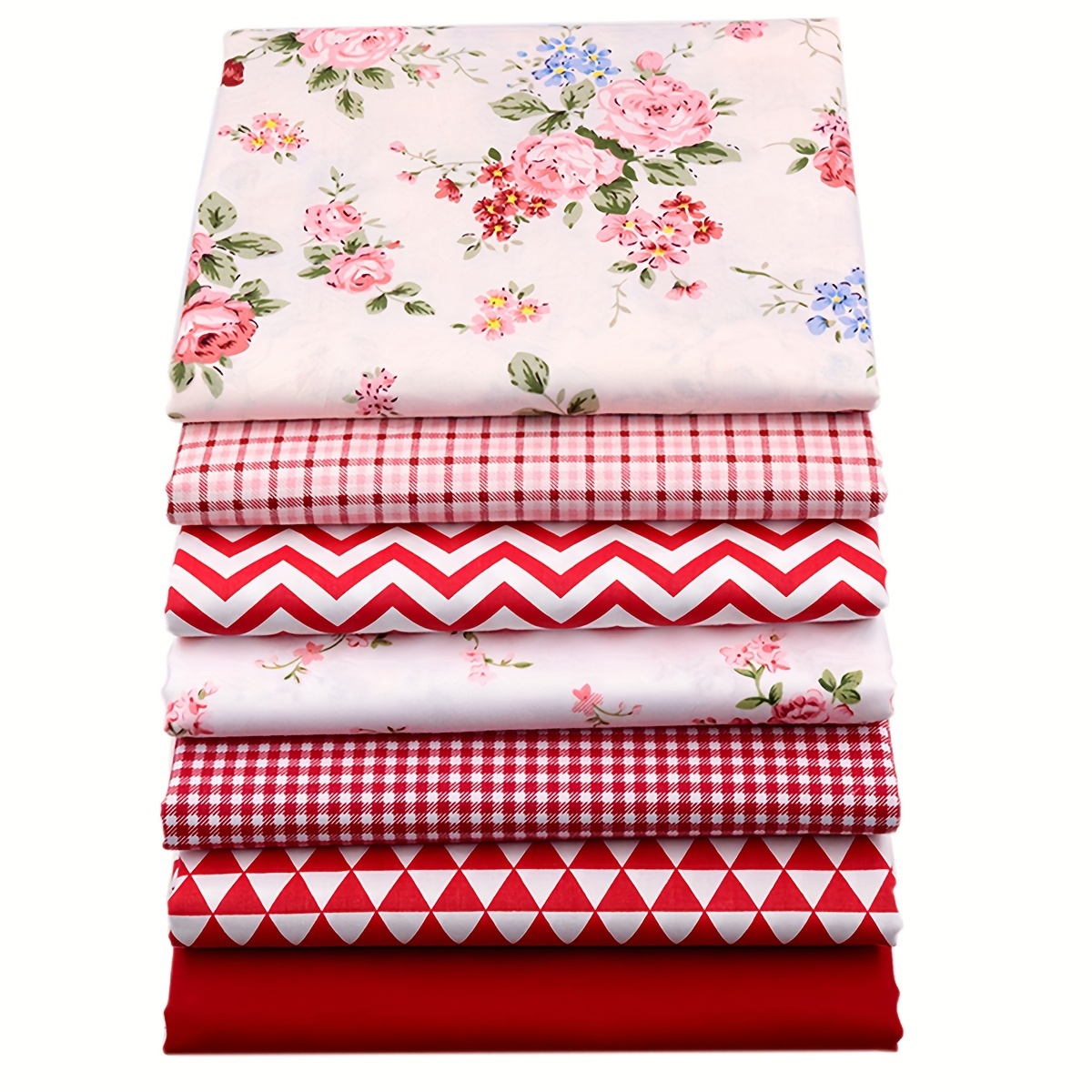 

7-piece Red Floral Cotton Fabric Bundle, 15.7" X 19.7" Pre-cut Fat Quarters For Diy Sewing And Patchwork Crafts