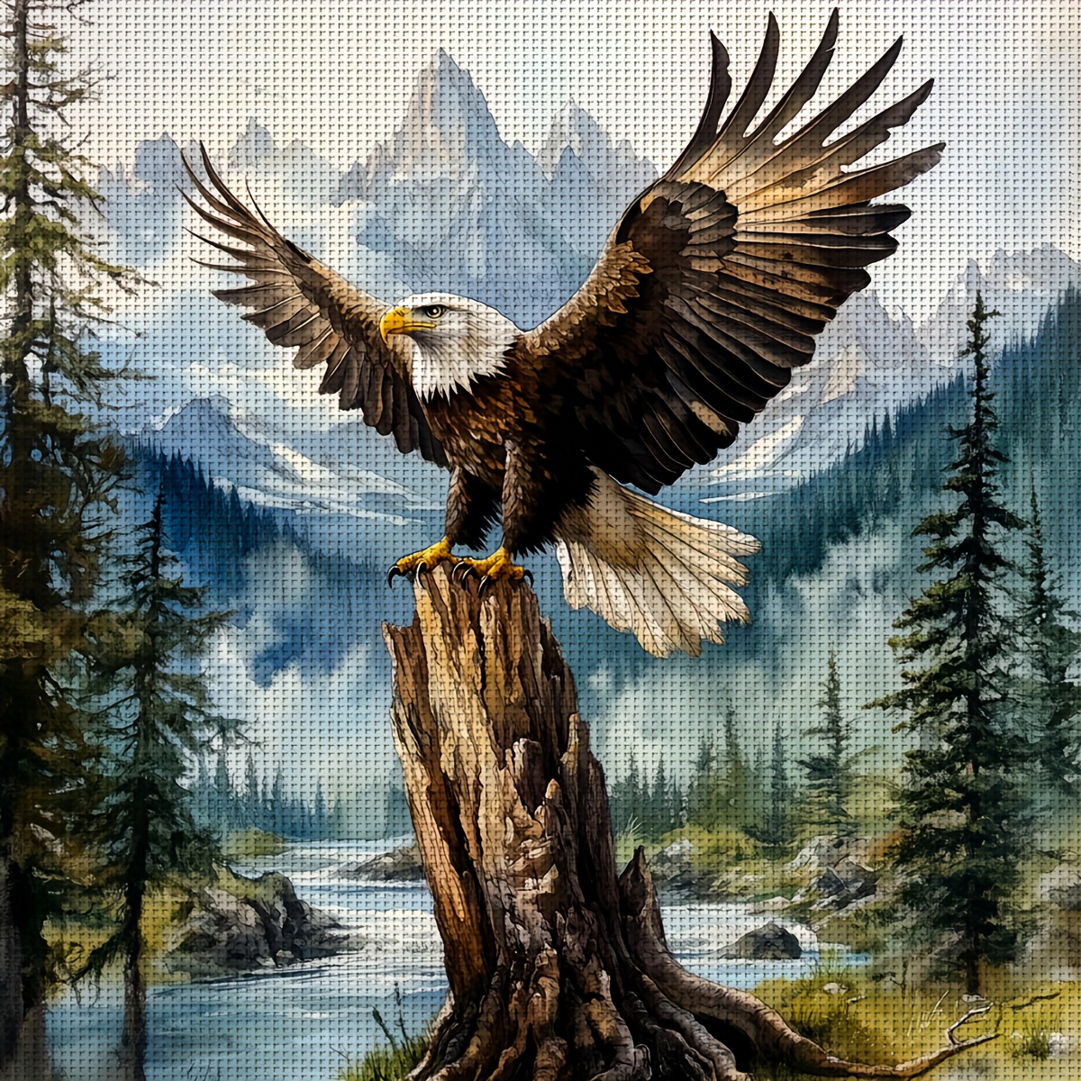 TEMU Zuoanlf 1pc Frameless 40 X 40 Cm/15.7 X 15.7 Inches, Eagle Pattern, 11ct/14ct Printed Kit, Relaxing Embroidery Set For Adult Beginners, Perfect