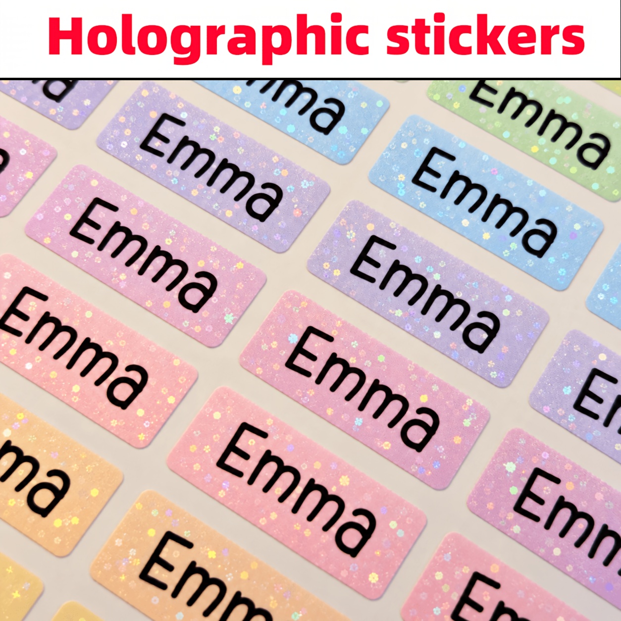 TEMU Pegatinas de personalizables con holográfica, aptas para oficina, , hogar - Etiquetas coloridas personalizadas con tu /texto, adhesivas para