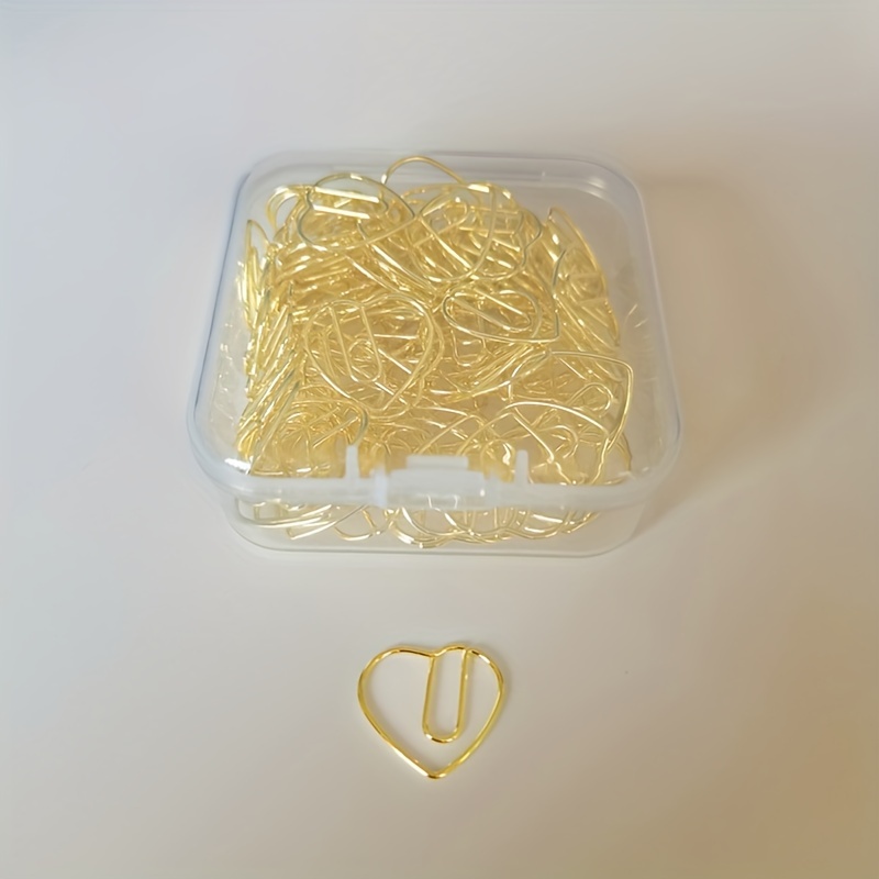 Image of 100pcs Mini Heart-shaped Paper Clips, Golden Rose Golden Office Curved Binder Clips, Heart-shaped Clips