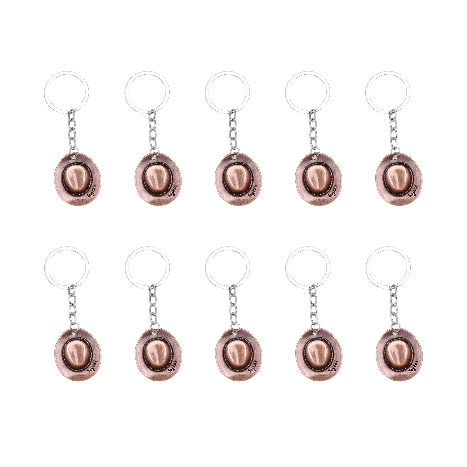 TEMU 10pcs Alloy Western Cowboy Hat Style Keychains, Bag Charms, Key Rings, Great For Party Favors And Gifts
