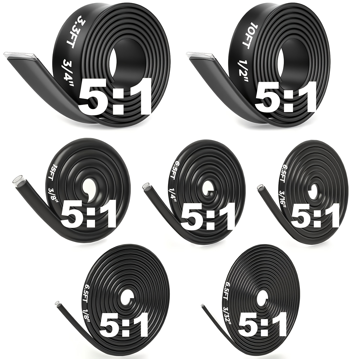 TEMU 5:1 Shrink Tubing 5:1 Adhesive Lined 7 Diameters Marine Grade Electrical Wire Shrink Wrap Tubing For Industrial & Automotive