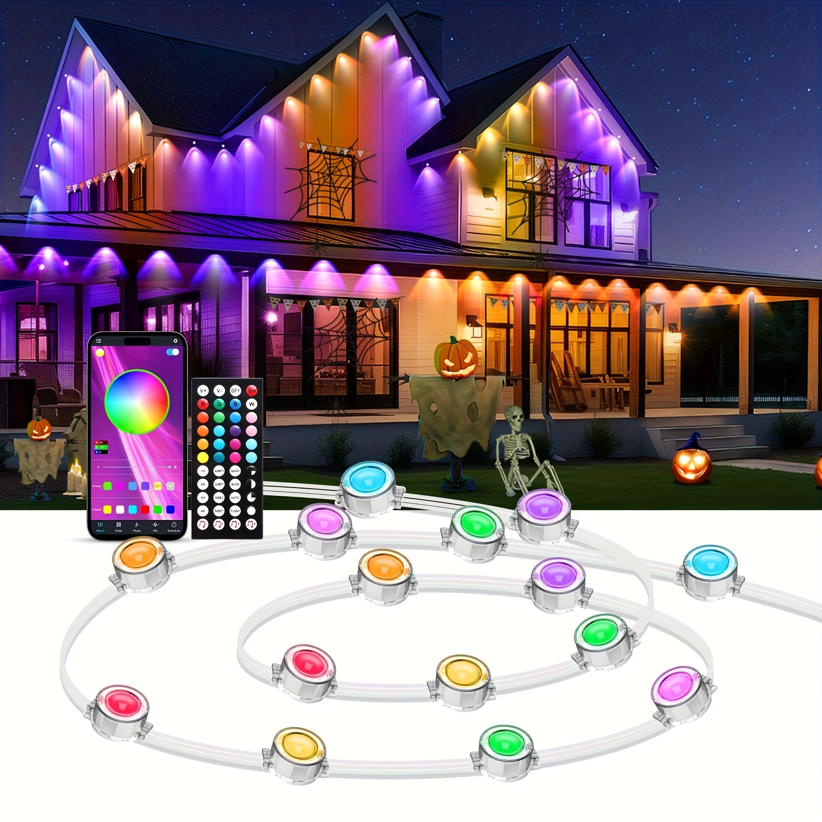 TEMU Lights, Rgb Led Lights With Ip67 Waterproof, App/remote Control, Led Outdoor String Lights For Christmas, Halloween, Indoor, Outdoor Decor
