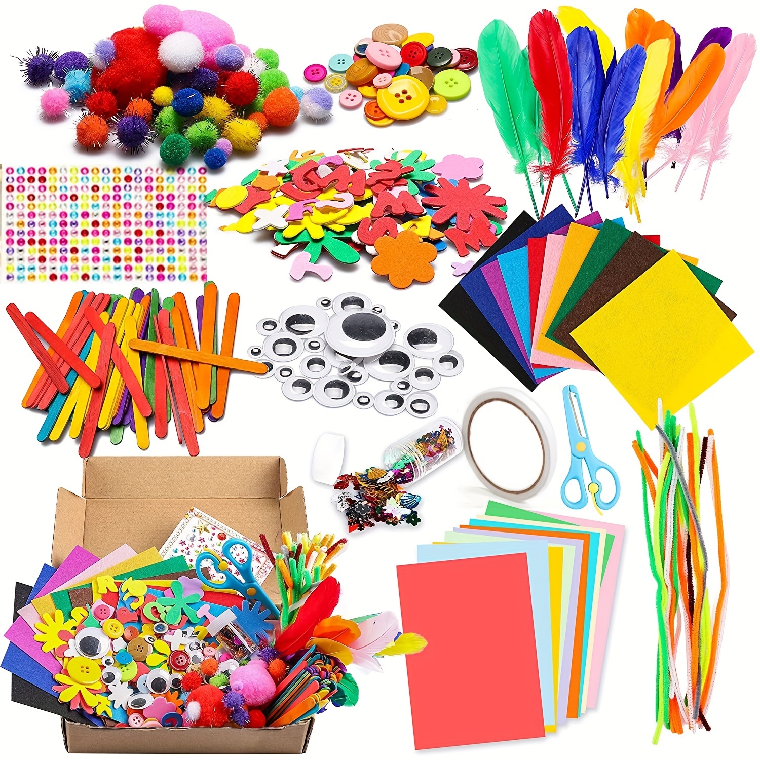 

1000pcs Ultimate Art & Craft Supply Set - Spark Creativity With Assorted Diy Materials Including Pipe Cleaners, Pom Poms, And More - Perfect For All Ages