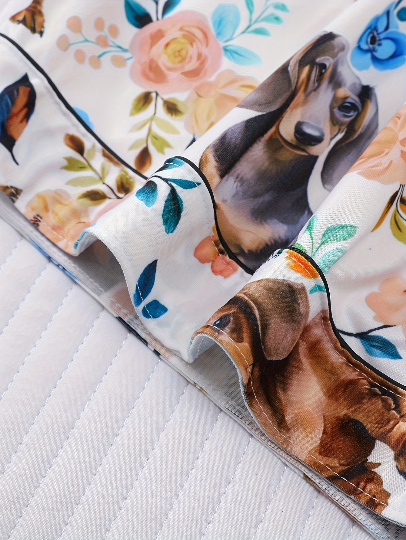   dachshund print womens pajama set short sleeve button up shirt with collar loose elastic shorts comfortable lounge wear for home outdoor   wear   design short sleeve top cute pajamas Product details 6