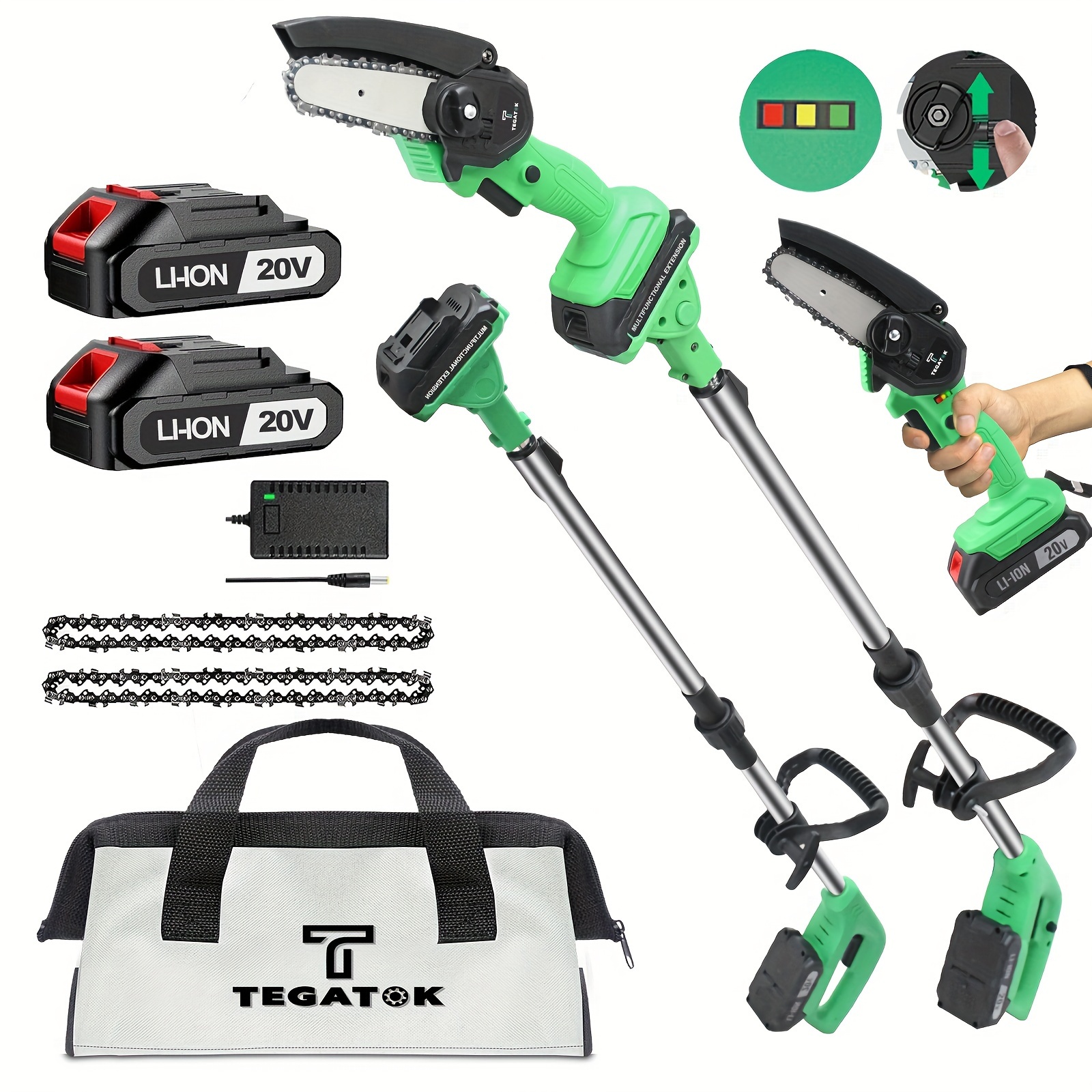 

Tegatok Cordless Pole Saw & Mini Chainsaw, 2-in-1 Electric Pole Saw With 2 Batteries And , Pole Saw Battery Powered With 5.5ft Extension Rod, Multifunctional Pole Saws For Tree Trimming