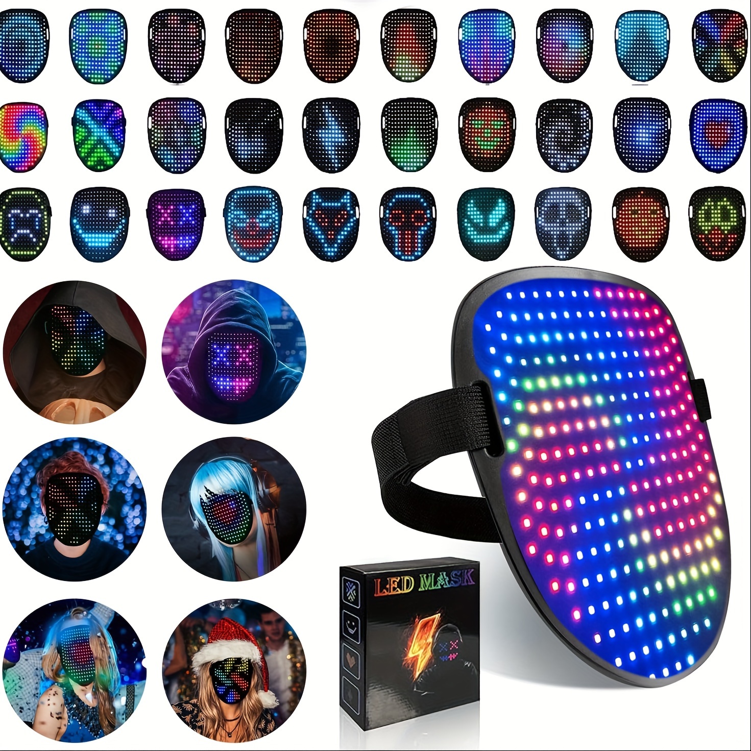 

Led Mask With Gesture Sensing Transforming, Light Up Luminous Digital Glow Mask For Rave Dj Party Masquerade