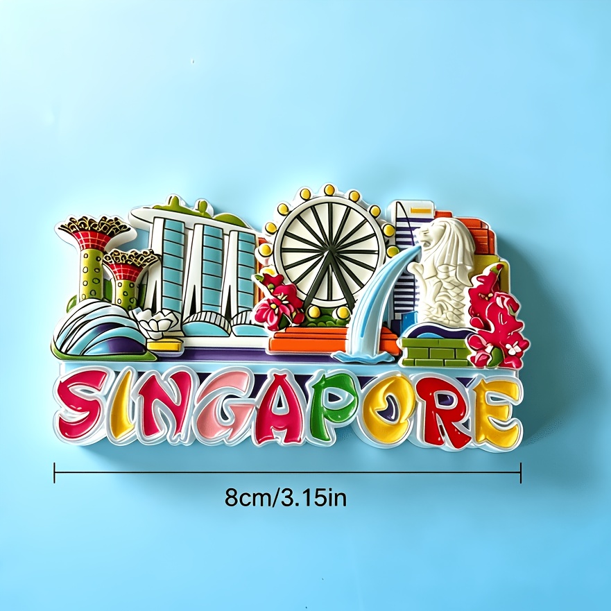 TEMU Singapore-themed Magnetic Fridge Magnet 2d Flat Acrylic - Seahorse City Landscape Logo, Rectangular Home Decoration, Travel Souvenir Gift For