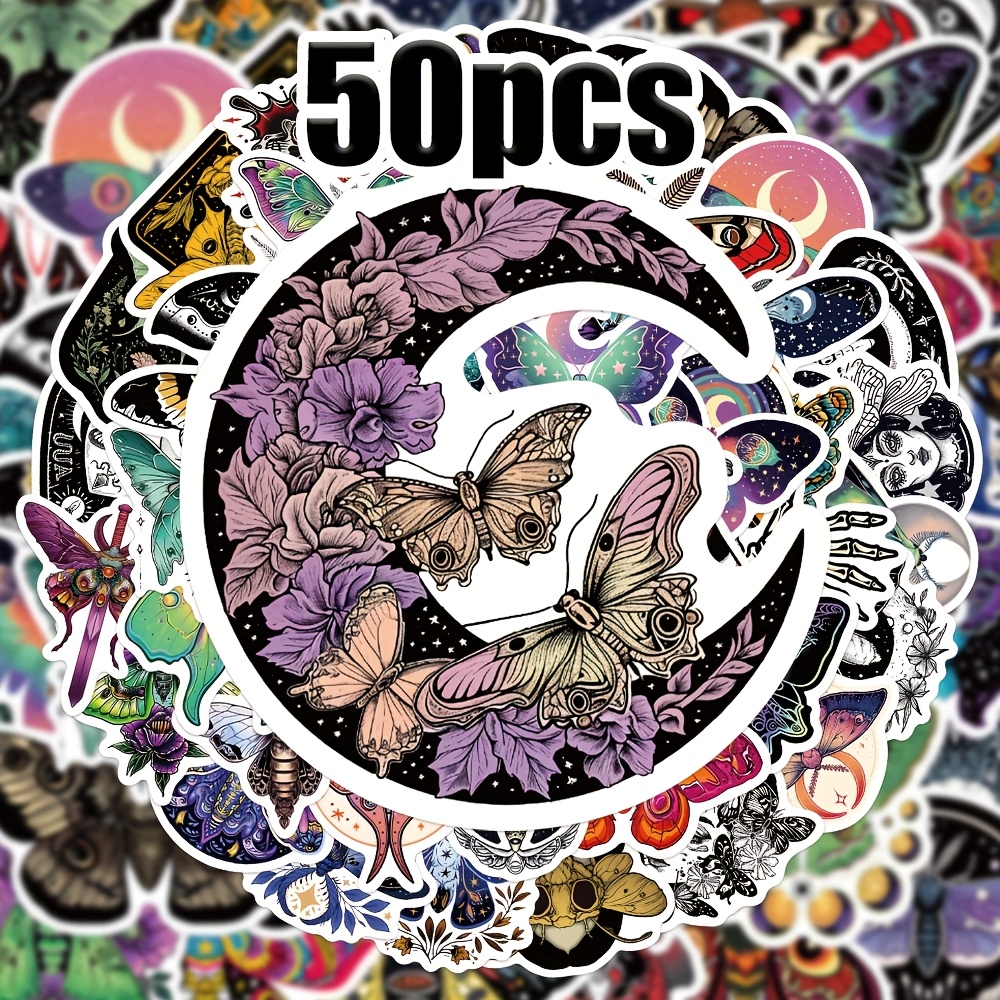 50pcs Creative Moth Stickers Suitable For Diy Tablet, Journal, Suitcase Decoration, Irregular Shapes