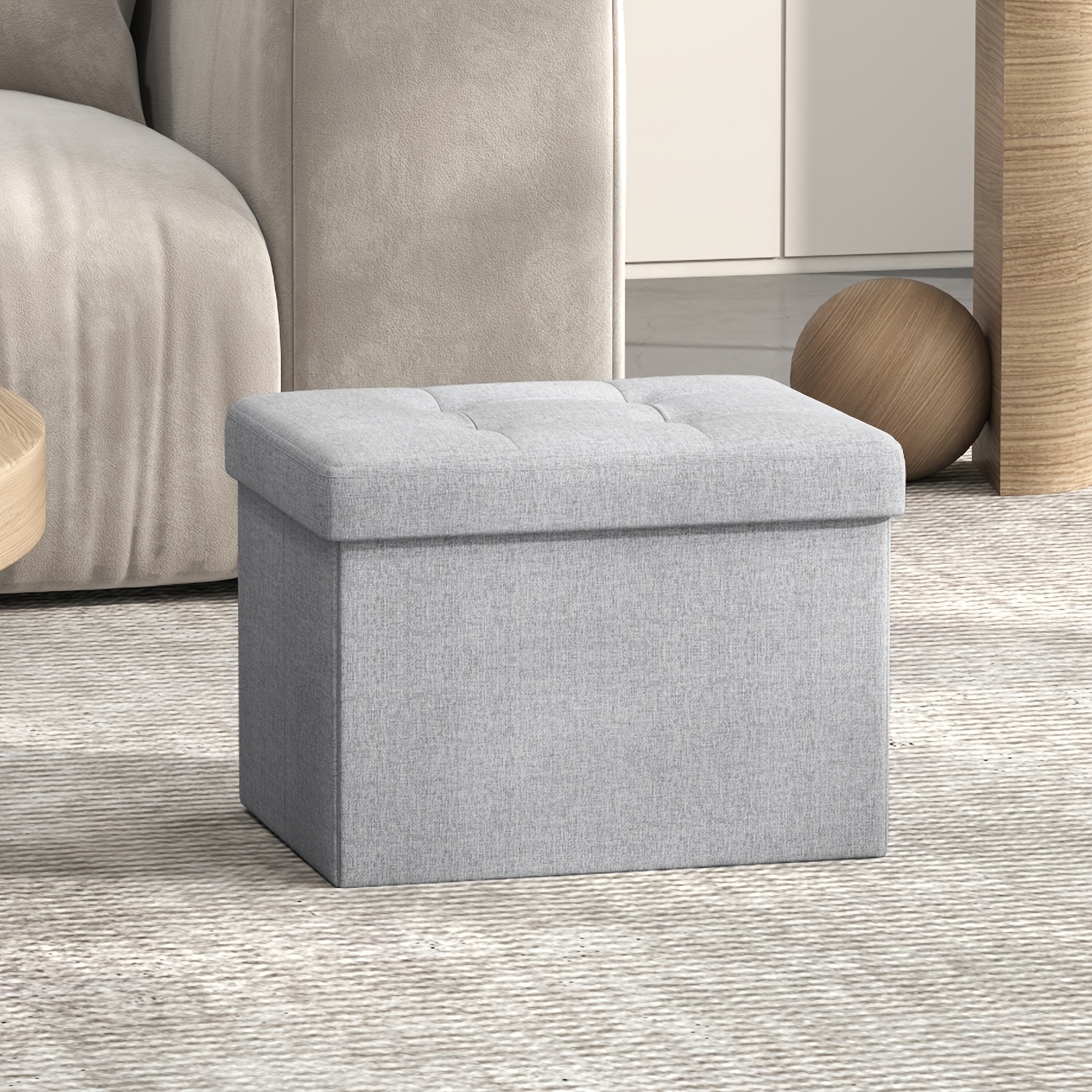 Compact Storage Ottoman, A Small Collapsible Measuring 31 X 41 Cm, Serves As A Footrest And Storage Box, Of Supporting Up To 130 Kg, Suitable For Living Rooms, Bedrooms, Or Dorms, In A Dark Gray Color