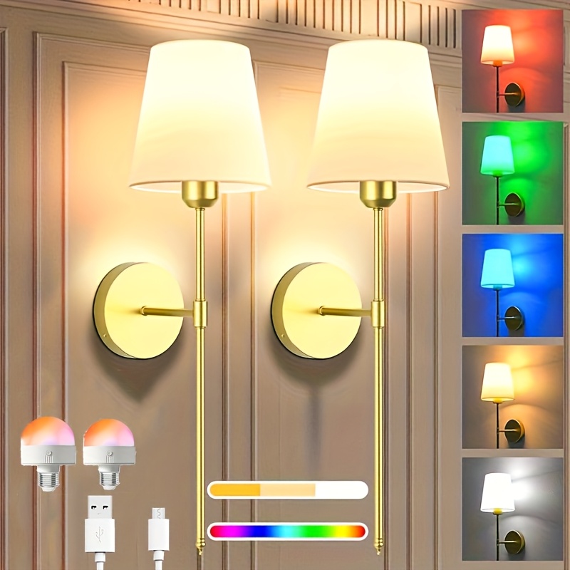 2pcs battery operated wall sconce wall sconces set two rgb Temu