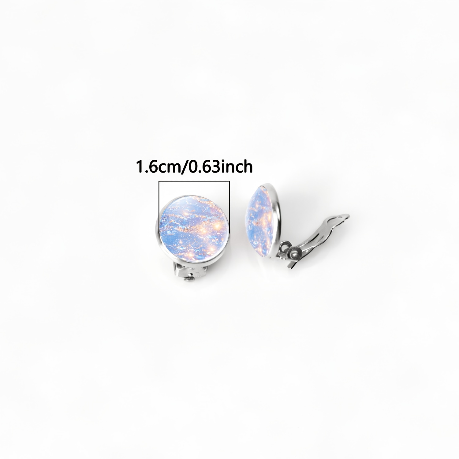 2pcs No-Piercing Round Glass Face Earrings Set, Colorful Shimmering Design