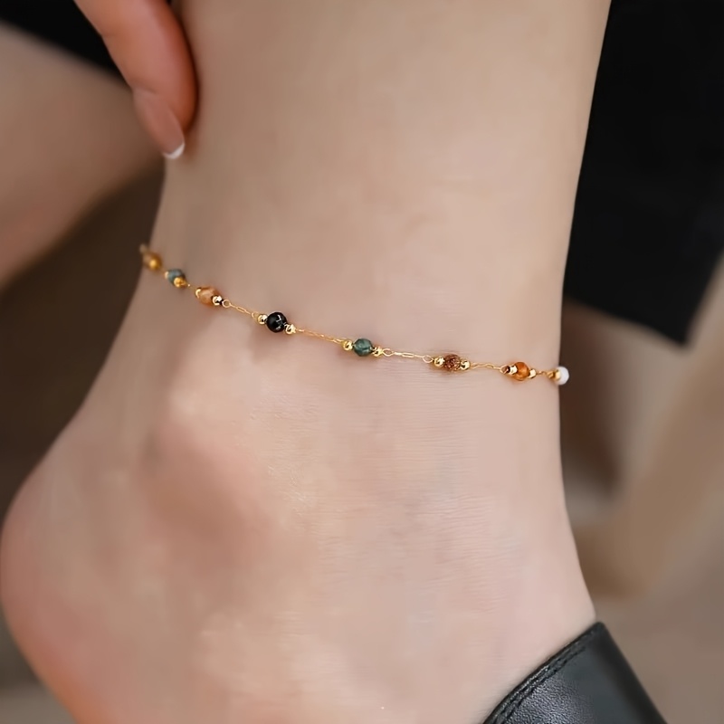 1 Exquisite Minimalist Colorful Artificial Chain Anklet For Women' Shopping And Party Wear