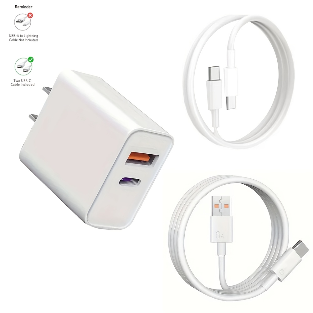 

Dual-port Usb C Wall Charger With A--c Cables – Fast Charging Adapter For Iphone 15/14/13/12/11/xs/xr/x/8/7/6, Ipad, Airpods, , Switch, And More – , Us Plug, 110v-130v