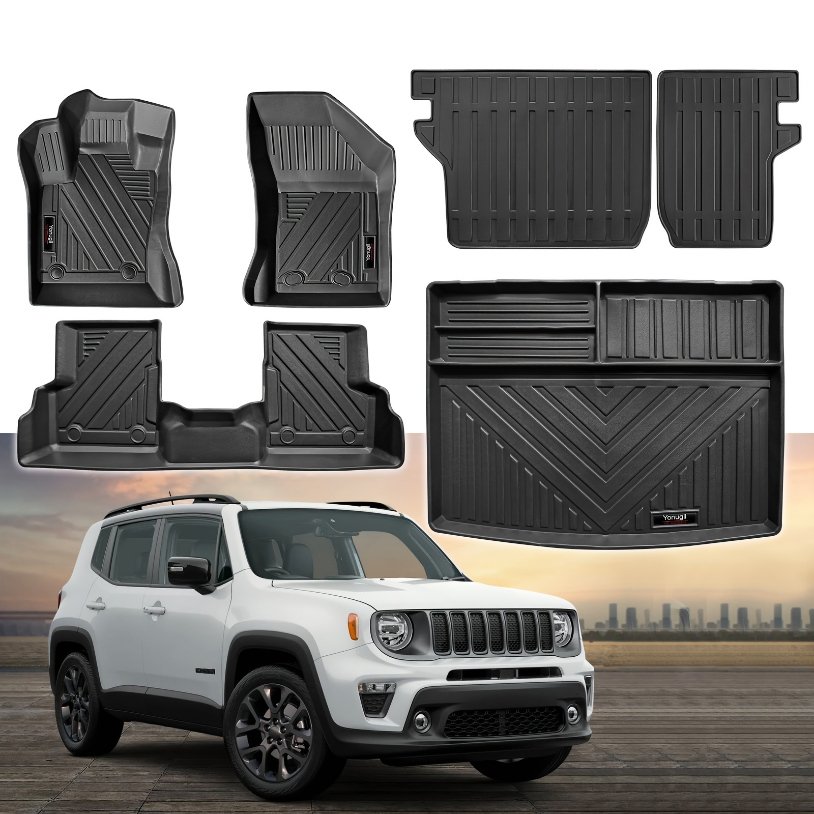 

For Jeep For Renegade 2015-2024 Floor Mats Cargo Liners Trunk Backrest Mat Set Tpe All Weather Protection Mat Fit For Jeep For Renegade Accessories